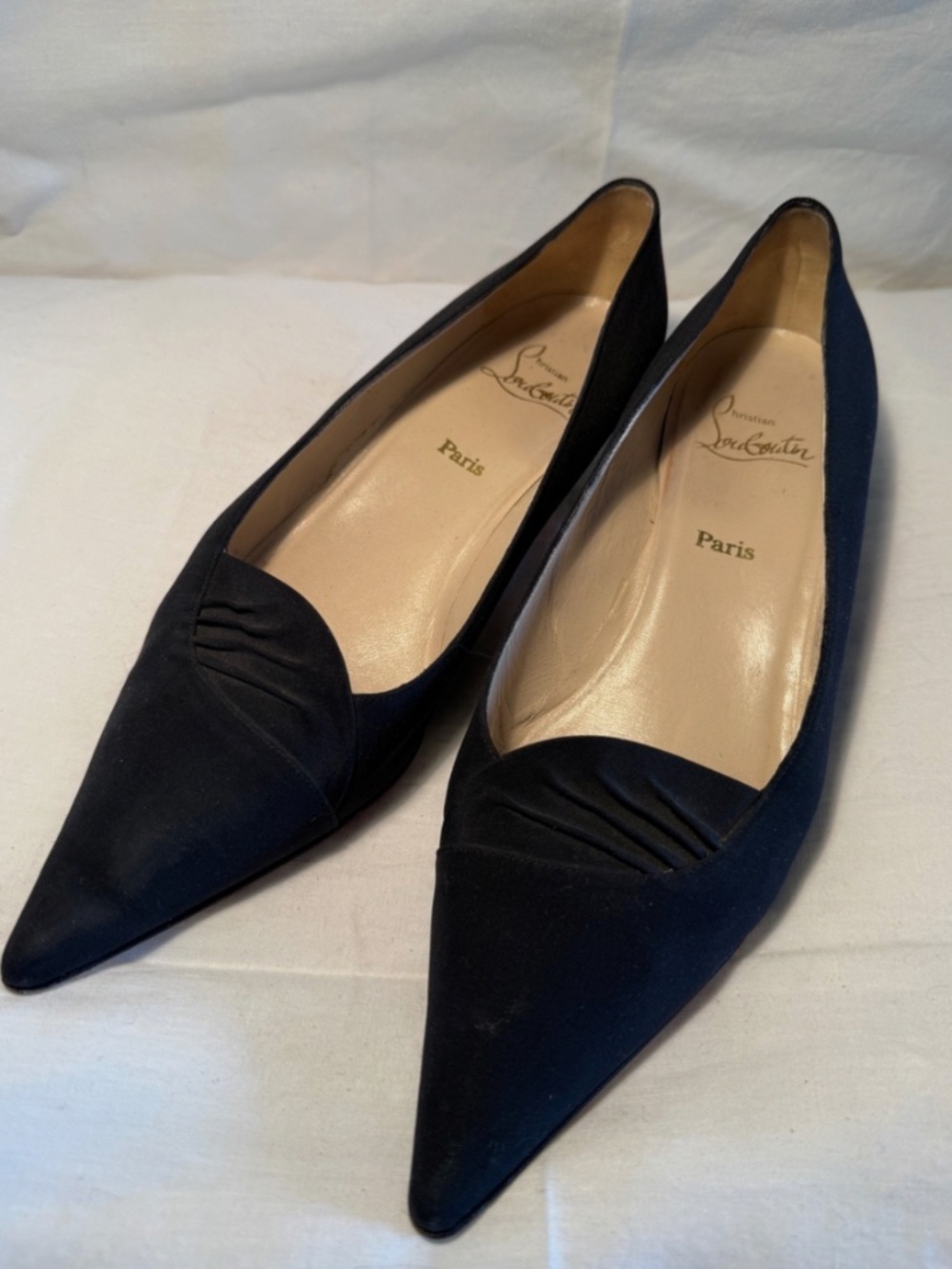 Vintage Christian Louboutin Black Leather Pointed Toe Kitten Heels - Picture 1 of 6